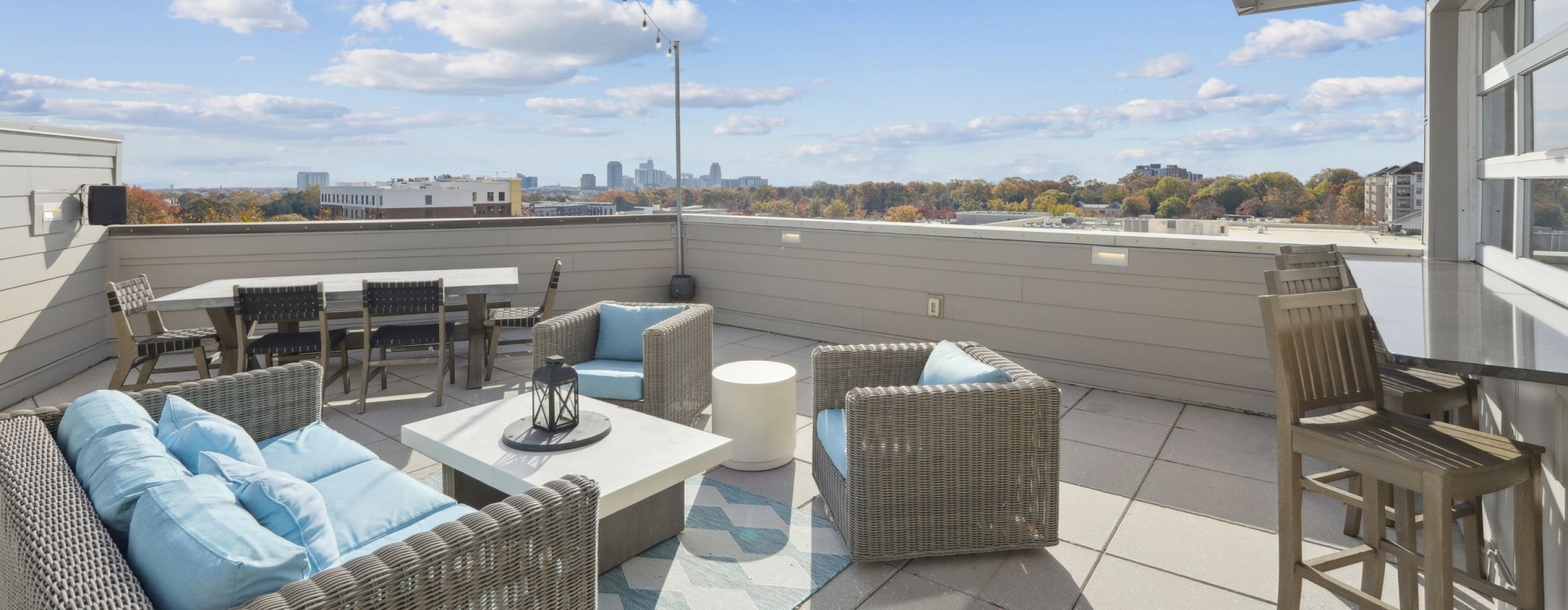 a rooftop lounge area